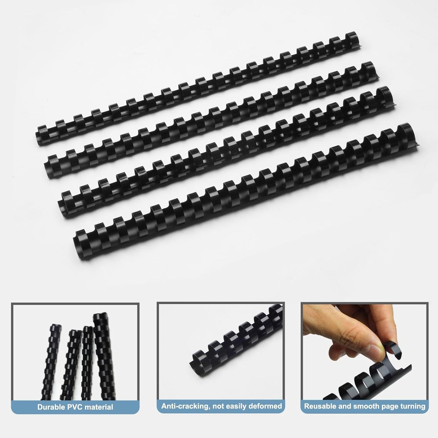 Rayson CR12141618BK Plastic Binding Combs 1/2in. 9/16in, 5/8in, 11/16in, 19-Ring Letter Size, Black Comb Binding Spines, Multi-Size Pack of 80