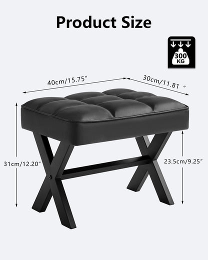IBUYKE Small 12" H Footrest Stool, Square PU Foot Stool with Metal X-Leg, Multi-Use as Small Side Table, Step Stool for Living Room, Bedroom, Entryway, Office, Black WBD012B