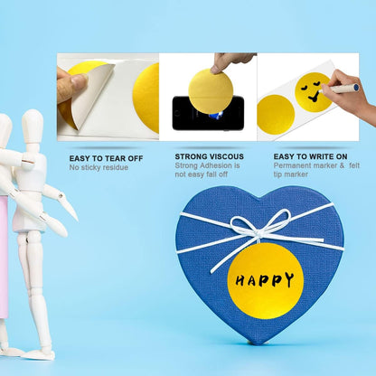 PARLAIM 3 X 3 inch Color Code Dot Stickers, 500pcs 3" Gold Round Color Coding Circle Labels per Roll in Dispenser Box for Inventory Storage Present Box