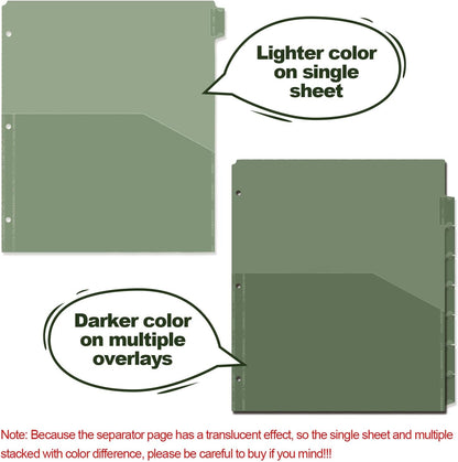 8 tab dividers for 3 Ring Binder with Pockets, Plastic Dividers with Front Pocket, 8-tab Index Dividers with 3 Holes Punched for School & Office Supplies (Green)