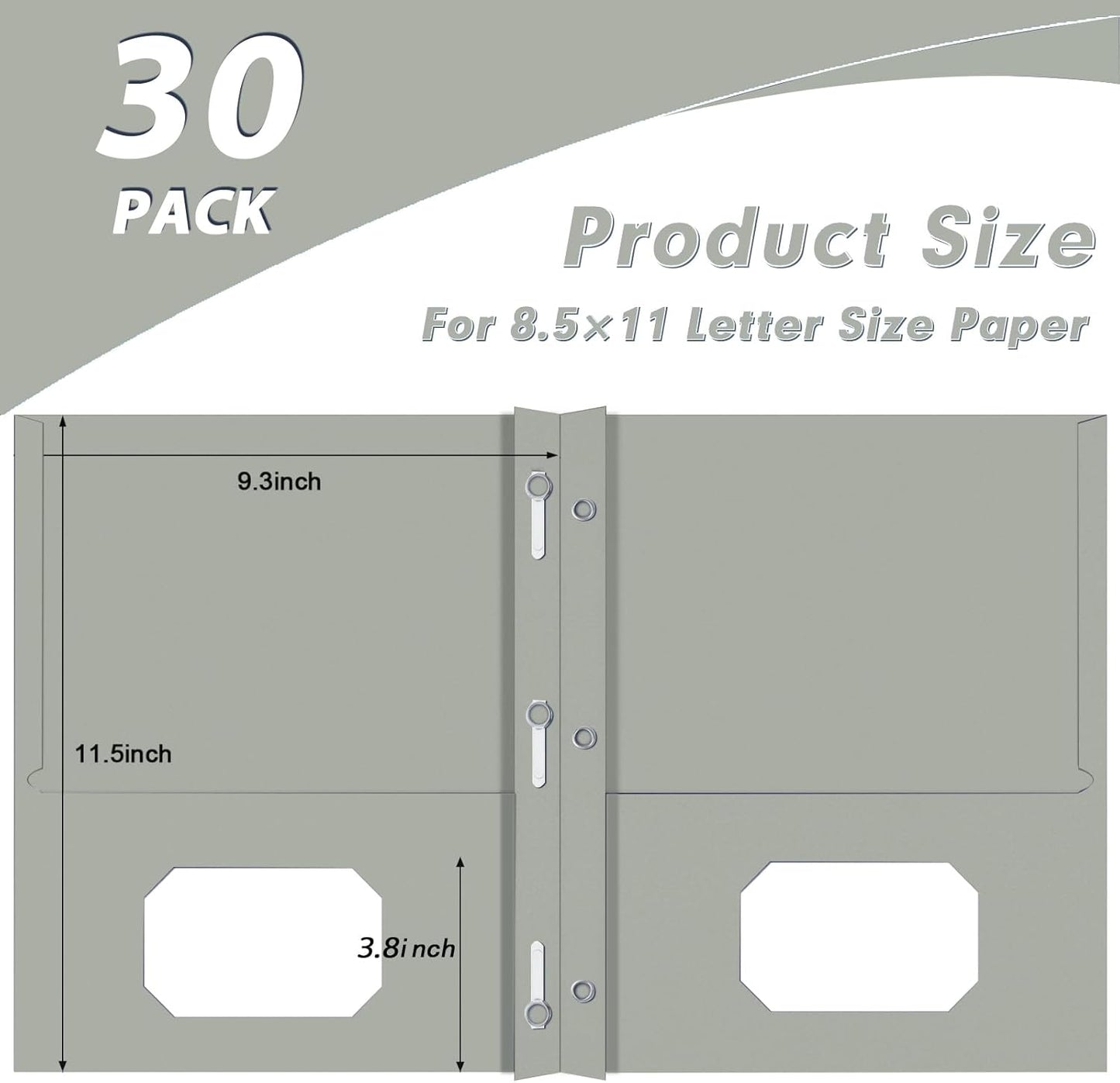 Two Pocket Folders, PANDRI 30 Pack Two Pocket Folders with Prongs, 3 Prong Folders Designed for Office and Classroom, Letter Size Grey