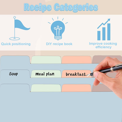 12 Sheet Recipe Dividers for 3 Ring Binder with 4 Tabs 9 3/4”×11” Paper Recipe Binder Dividers Blank Recipe Organizer Personalized Family Recipe Binder for Kitchen (Morandi)