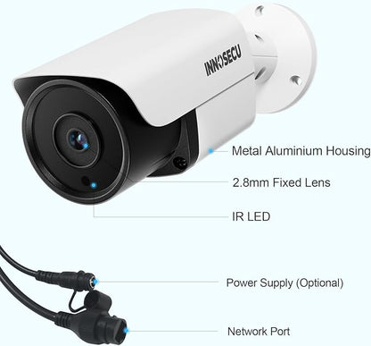 4MP PoE Camera, Wired IP Bullet Security Surveillance Camera Waterproof IP67, Night Vision 100ft, 2.8mm Lens Wide Angle 110°, Built-in Mic, AI Human Vehicle Detection, INB4FR37E(White)
