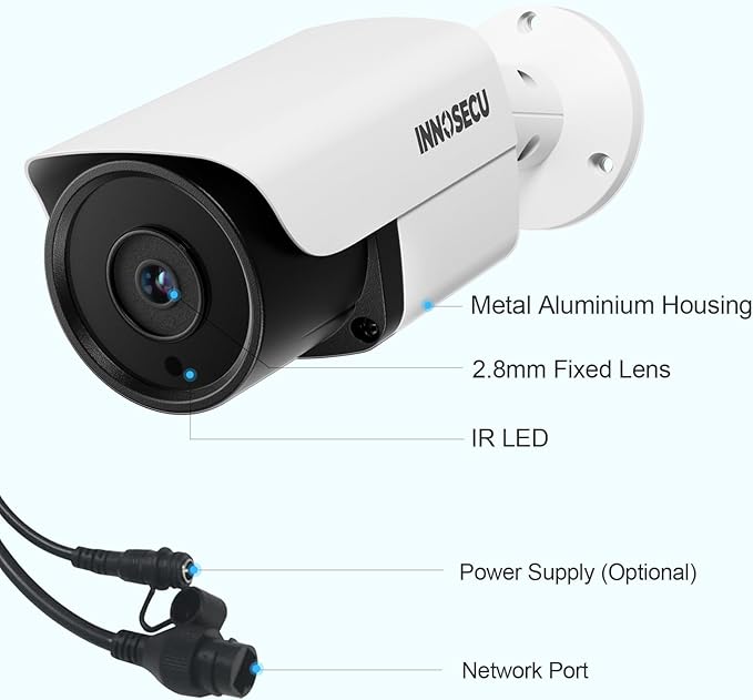 UltraHD 8MP Bullet PoE Camera, 4K Real-Time @30fps IP Security Camera, Built in Microphone, Human & Vehicle Detection, Outdoor Waterproof IP67, 2.8mm Lens with Wide Angle 110°, INB8VR37E