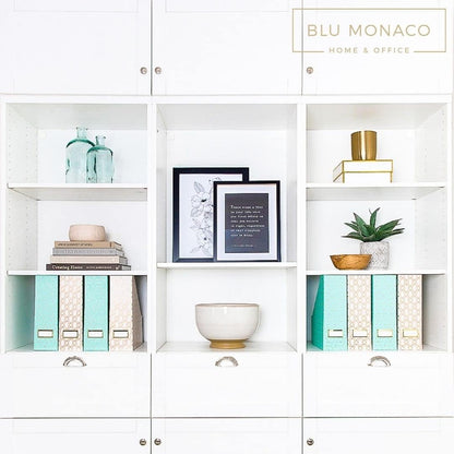 BLU MONACO Set of 4 Foldable Cute Magazine File Holders with Gold Label Holders – 2 Pink & 2 Aqua with Fun Gold Geometric Patterns – Stylish & Durable Magazine Storage for Home & Office