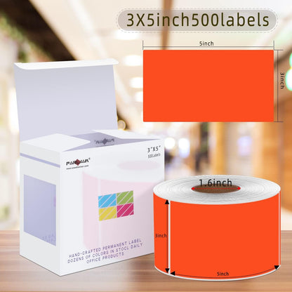 PARLAIM 5" x 3" Rectangle Color Coding Labels,500 per Inventory Labels Color Code Stickers Dispenser Box,Fluorescent Red Sticker Labels for Inventory,Family School Storage Bins Label
