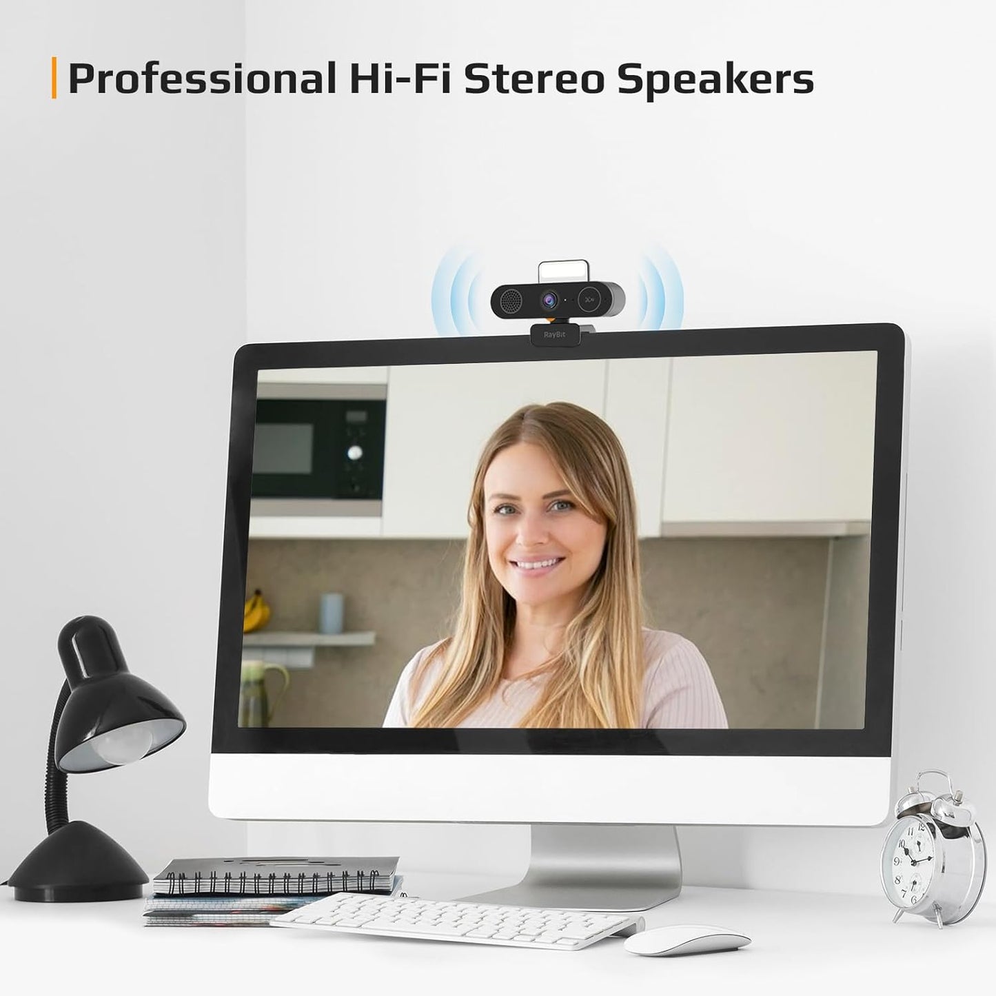 5-in-1 Design 4K Webcam with Speaker and Microphone, Built-in Light, Privacy Cover, AI Auto-Framing Cam, Computer USB C Web Camera for PC, Desktop, Laptop, Mac, Streaming, Video Conference