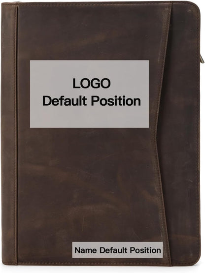Personalized Genuine Leather Portfolio with Front Pocket for Men Women, Custom Engraved 8.5 x 11 Legal Pad Notepad Holder, Zippered Business Organizer, Professional Work Folder, Dark Khaki