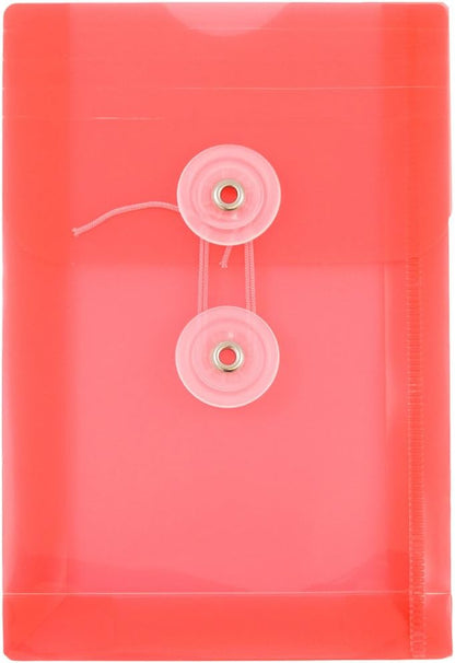 JAM PAPER Plastic Envelopes with Button & String Tie Closure - 4 1/4 x 6 1/4 - Assorted Colors - 12/Pack