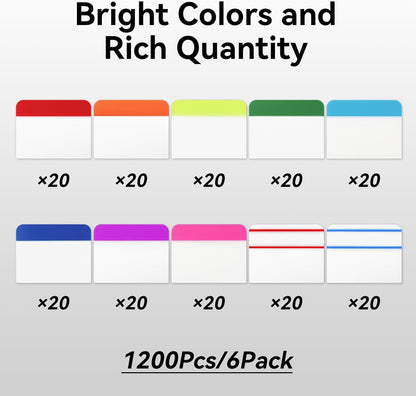1200 Pieces Tabs 2 Inch Sticky Index Tabs, Colored Page Markers Repositionable Divider Tabs for Notebooks, Binder, File Folders, Books (60 Sets 10 Colors)