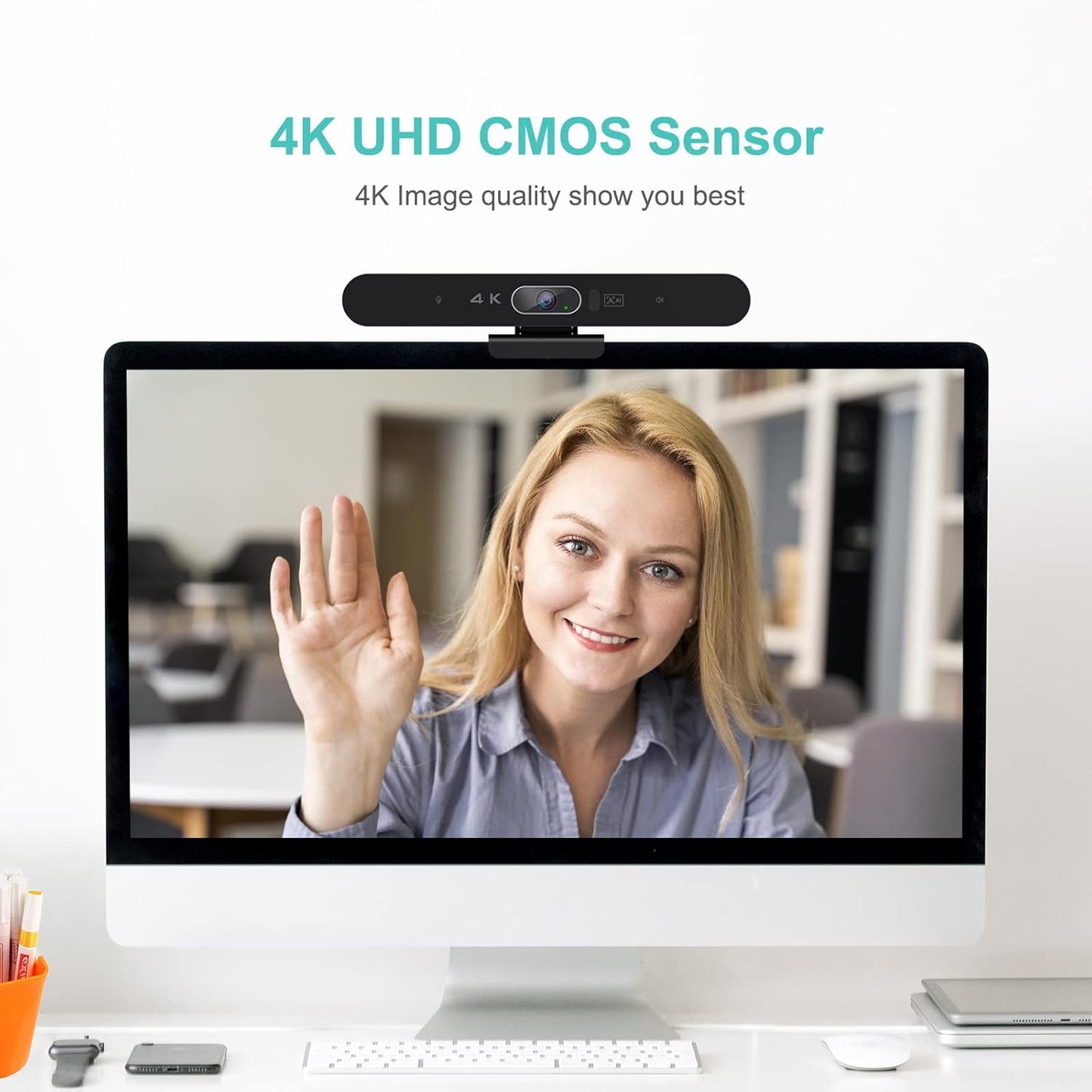 4K Pro Audio and Video Conference Room Camera with Remote Control for Windows TV, AI-Powered HD Webcam with Microphone & Speaker for Desktop Computer/PC/Monitor/Laptop/Teams/Zoom/Skype