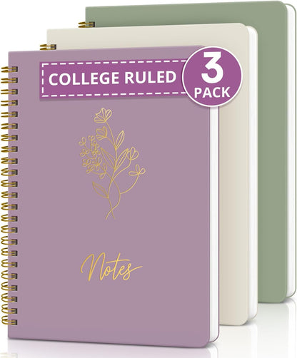 Taja Aesthetic Set of 3 Spiral Notebook for Work, A5 Cute Pretty Lined Journal for Women & Writing, College Ruled Journaling Notebooks, Perfect for School & Office Supplies - Serene Pastel