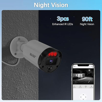 【90-Day Storage & 2-Way Audio】 5MP Outdoor Wired Security Camera System, Wired Home Security Camera System, Home Video Surveillance System