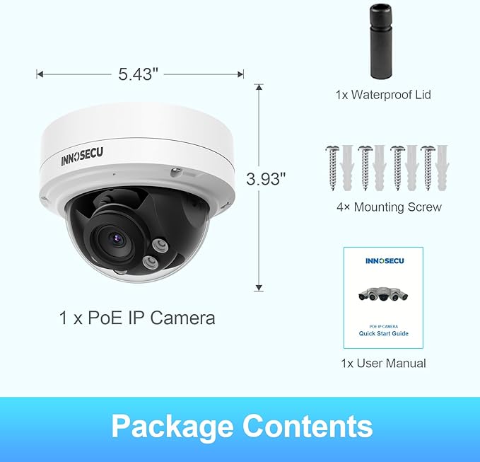Vandal-Proof Dome PoE Camera 5MP, Outdoor Security Surveillance Camera, Motorized Lens 2.8~12mm, Night Vision Up to 120ft, Built-in Mic, Human/Vehicle Detection, No PT Supported, IND5GR57Z