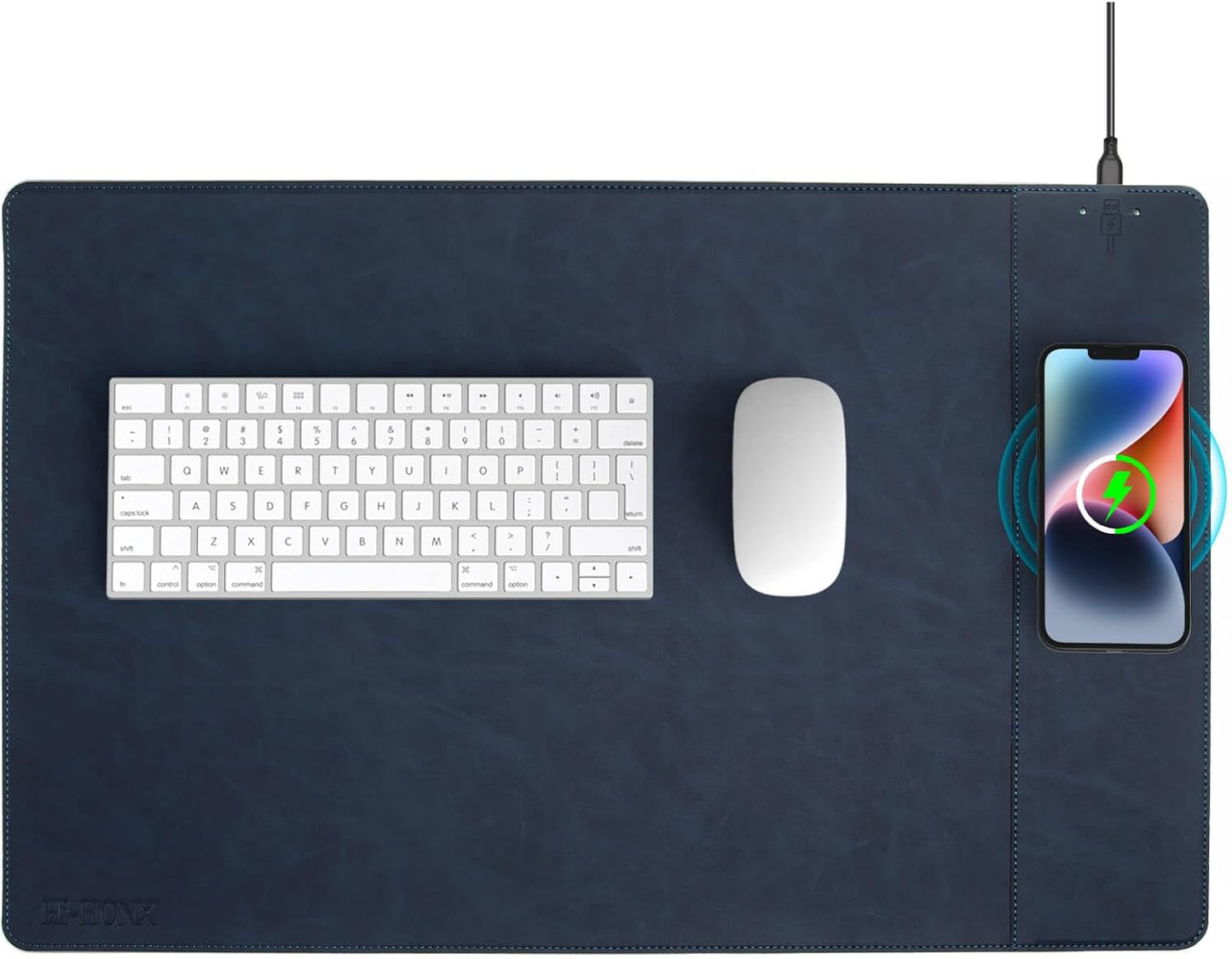 Magnetic Wireless Charging Desk Mat, 23.4"x15.6" Large Office Mouse Pad, Microfiber Leather Mouse Mat with Ultra-Smooth Surface, Waterproof Computer Keyboard Desk Mat for Office & Home, Laptop, Blue