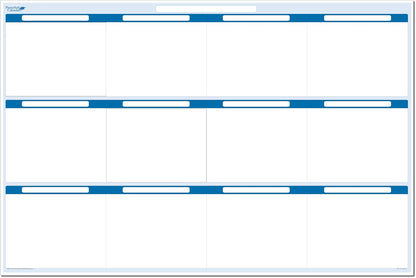 Sky Blue 12 Section Task, Objective and Goals Planning System Horizontal 24" Tall x 36" Wide. Wall Tray, Dry-Erase Marker, Eraser and 600 Sticky-Notes
