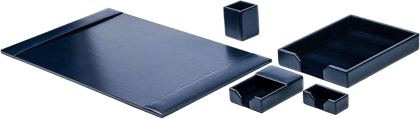 DACASSO Bonded Leather Desk Set - Luxury Leather Desk Pad & Desk Organization Essentials (Navy Blue, 5 Piece)
