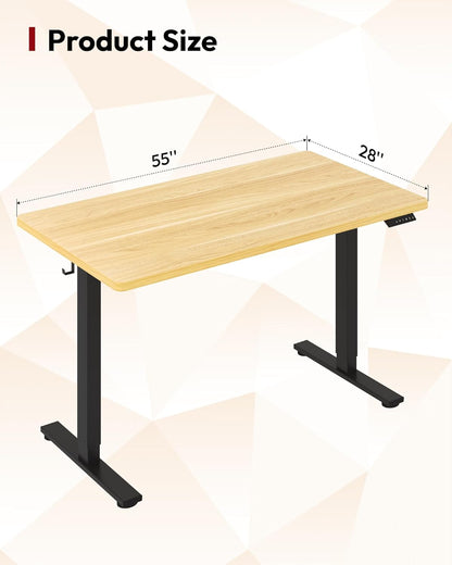 SANODESK Electric Standing Desk 55 x 28 Inches Whole-Piece Desktop Height Adjustable Stand Up Desk w/6-Button Controller Ergonomic Computer Desk for Home Office, Black Frame + Natural Tabletop