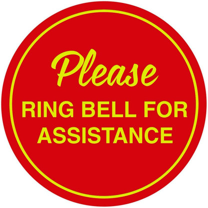 Signs ByLITA Circle Please Ring Bell For Assistance Wall or Door Sign | Easy Installation | Front Desk Reception Sign (Red/Yellow) - Medium (10 Pack)