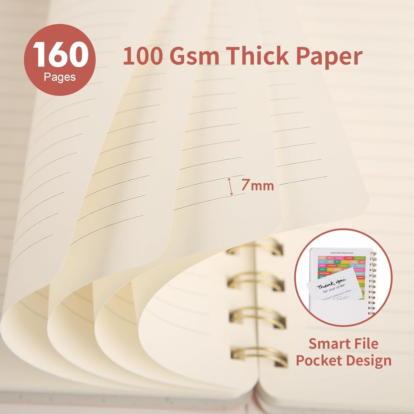 Lined Spiral Notebook College Ruled A5 Journal Book for Note Taking, 160 Pages Writing Journal for Office and Home School Supplies 5.75x8.125 inch (0Brown)