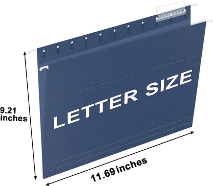 HERKKA Hanging File Folders, 60 Pack Reinforced Letter Size Hanging Folders, Designed for Bulky Files, Filing Cabinet, 1/5-Cut Adjustable Tabs (Blue)