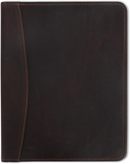 Heavy Duty Buffalo Leather Legal Pad Portfolio Handmade Executive Notebook Binder, Professional Padfolio Organizer Gift for Men and Women Genuine Leather Resume Document Holder (Dark Brown)