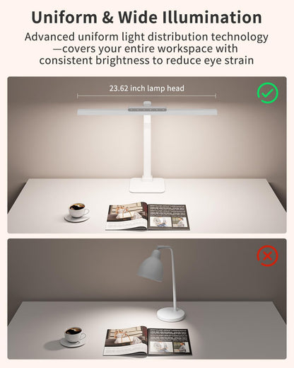 LED Desk Lamps for Home Office with Base, 24W Brightness Touch Control Desk Light, Adjustable Gooseneck Tall Office Lights for Drawing,Reading,Crafts,Gaming,Workbench,Architect,Study, White