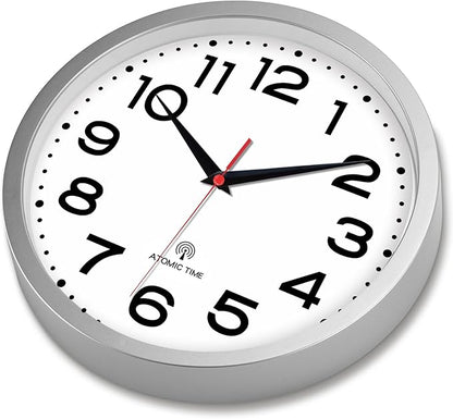 Atomic Wall Clock 12 Inch, Modern Clock Battery Operated Classic Analog Decorative for Kitchen, Living Room, Office, Bedroom, Bathroom (Silver)
