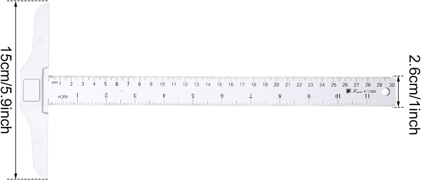 Pangda 12 Inch/ 30 cm Junior T-Square Plastic Transparent T-Ruler for Drafting and General Layout Work (2)