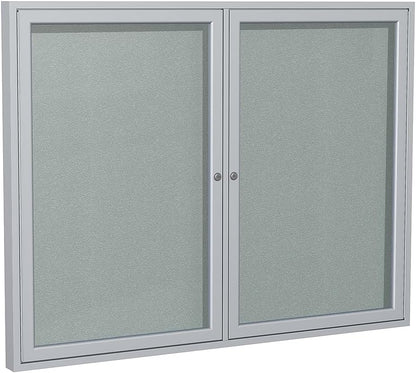 Ghent 36"x60" 2-Door Outdoor Enclosed Vinyl Bulletin Board, Shatter Resistant, with Lock, Satin Aluminum Frame - Silver (PA23660VX-193), Made in The USA
