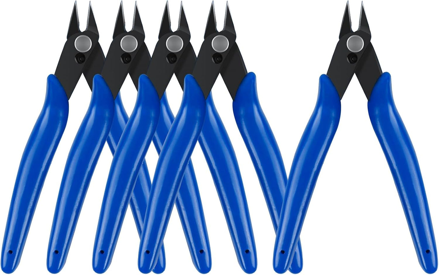 HongWay 5pcs Micro Flush Cutters With Internal Spring, 5 Inches Blue - Side and Diagonal Cutters for Electronics, Heating Wire, Model Sprue, Soft Copper Wire Snips