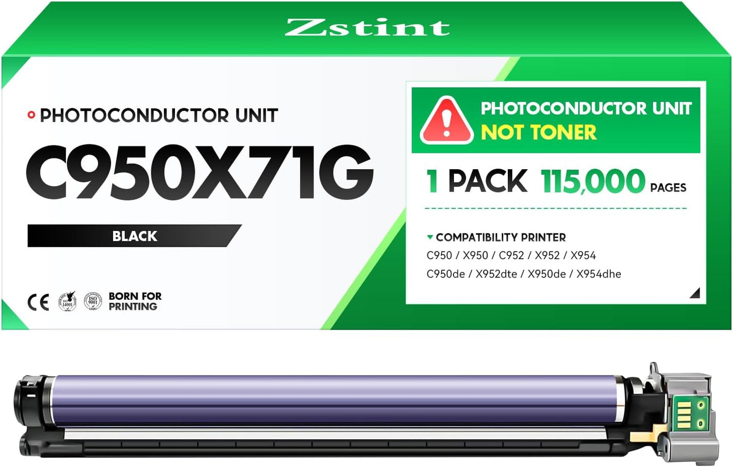 C950X71G Photoconductor Unit(Not Toner) Black 1-Pack High Capacity Replacement for Lexmark C950X71G C950X73G Drum Unit Compatible with Lexmark C950de X950de C952 X952dte X954dhe Printers Imaging Unit