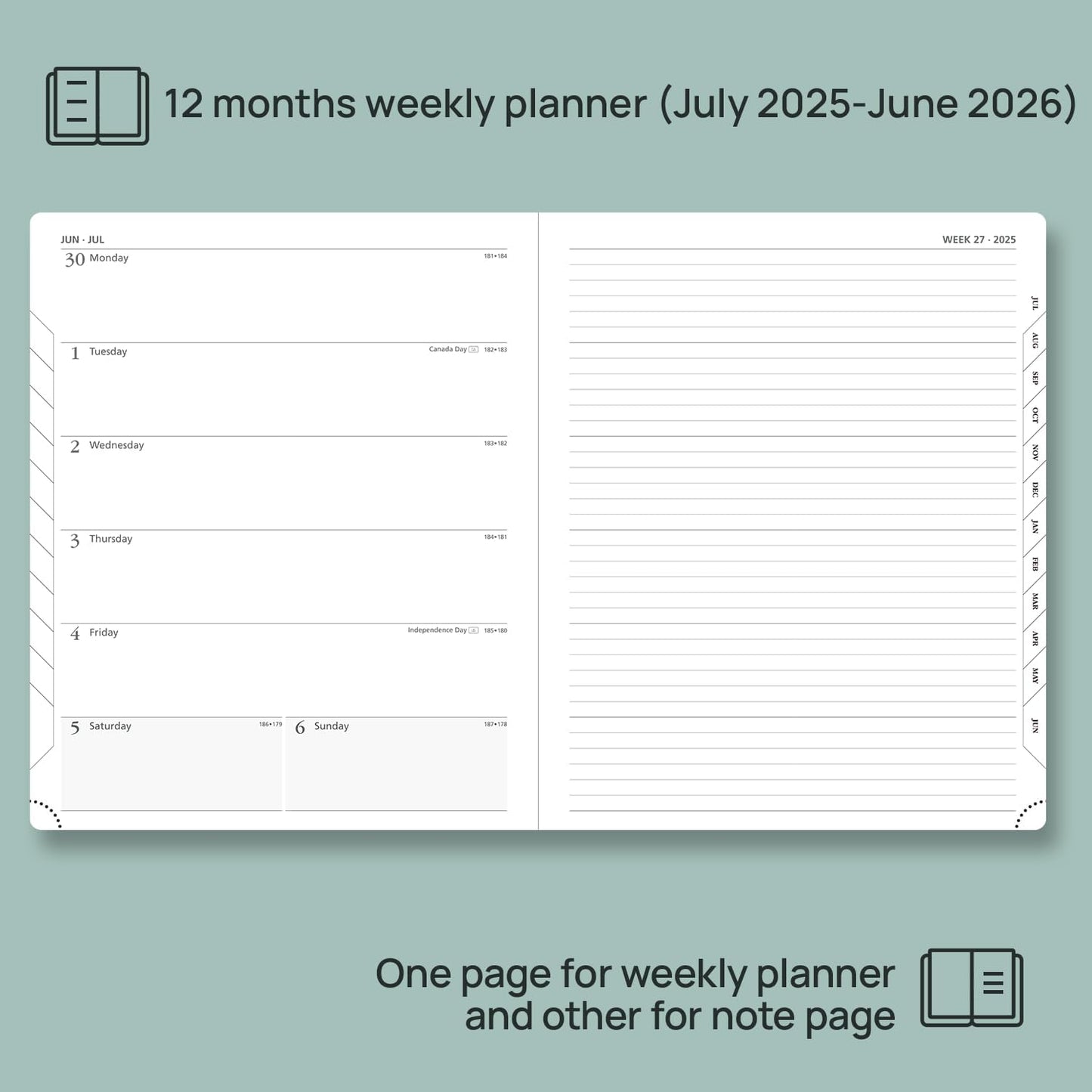 POPRUN Planner 2025-2026 Weekly Notebook (Large 8.5''x 10.5'') Academic Calendar (JUL.25 - JUN.26) Appointment Book with Monthly Tabs, Leather Soft Cover, Inner Pocket, 100 GSM - Pink