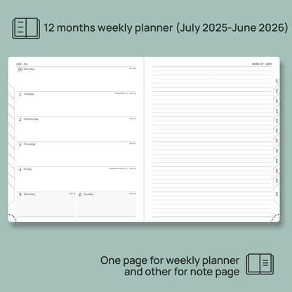 POPRUN Planner 2025-2026 Weekly Notebook (Large 8.5''x 10.5'') Academic Calendar (JUL.25 - JUN.26) Appointment Book with Monthly Tabs, Leather Soft Cover, Inner Pocket, 100 GSM - Claret