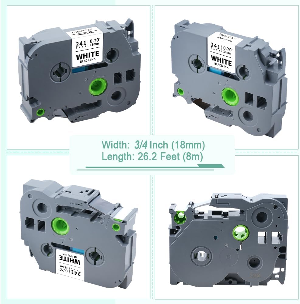 10-Pack Tz 18mm 0.7" Laminated White Tape Compatible for Brother Tze-241 Tze241 Tz-241 Tz241 P Touch Tze 18mm 3/4" Label Tape for PTD410 PTD400 PTD610BT PTD600 PTD460 Label Maker