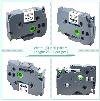 10-Pack Tz 18mm 0.7" Laminated White Tape Compatible for Brother Tze-241 Tze241 Tz-241 Tz241 P Touch Tze 18mm 3/4" Label Tape for PTD410 PTD400 PTD610BT PTD600 PTD460 Label Maker
