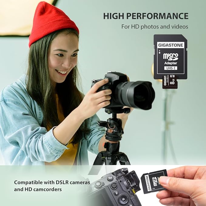 GIGASTONE 8GB Micro SD Card 10-Pack, Full HD Video, Surveillance Security Cam Action Camera Drone, 85MB/s Micro SDHC Class 10