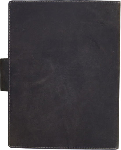 Leather Portfolio Folder - Genuine Leather Document Organizer with Multiple Pockets and Pen Holder – Business Padfolio for A4 Letter Size Papers, Professional Resume or Meeting Use (Charcoal)