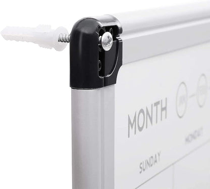 Amazon Basics 24" x 36" Monthly Whiteboard Calendar with Cork Board, Wall Mounted, Easy to Install, Silver Aluminum Frame