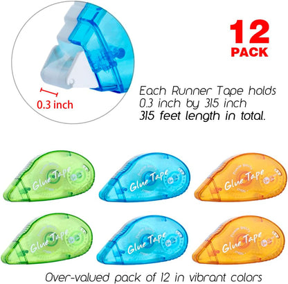 12 Pack Double Sided Tape Roller, Scrapbooking Tape, Permanent Adhesive Tape Dispenser Runner for Crafts and Arts Projects, Photo-Safe