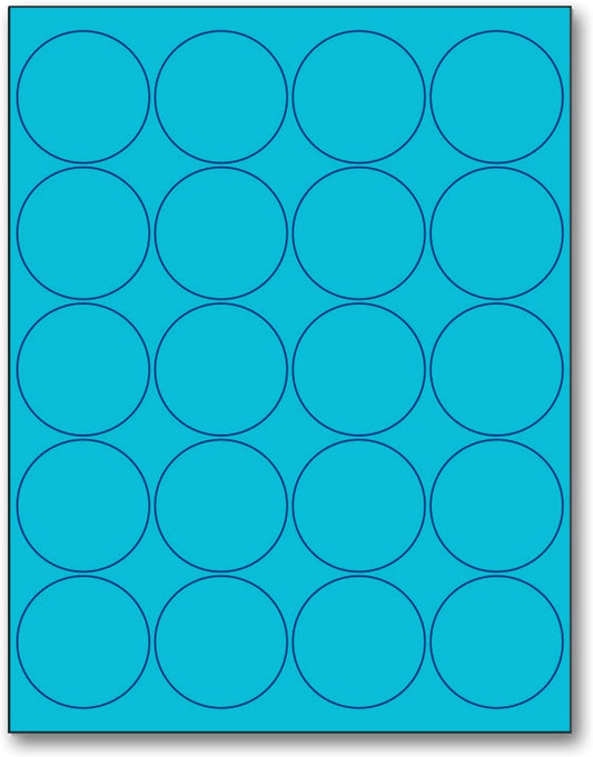 NextDayLabels - 8-1/2 x 11 Neon Color High Light Fluorescent Labels for Laser & Inkjet Printer (Blue Fluorescent, 2" Round - 20 Per Page | 2000 Labels)