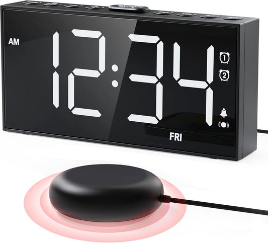 PPLEE Loud Alarm Clock for Heavy Sleepers,Dual Vibrating Alarm Clock with 3-level Vibration for Hearing-impaired Deaf,Weekday/Everyday Mode,5 Dimmer,5 Volume,Large Numbers,USB Charger,Power-off Memory