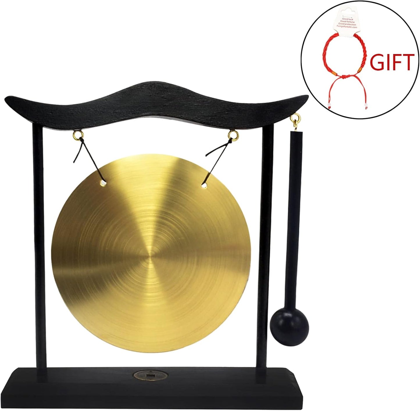 Feng Shui Brass Gong Desktop Zen Art for Fortune + Free Red String Bracelet H1301