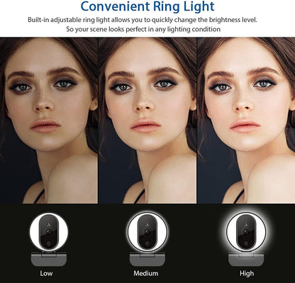 NexiGo N680E 1080P Webcam with Ring Light, Privacy Cover and Dual Microphone, Advanced Auto-Focus, Adjustable Brightness, Streaming Web Camera for Zoom Skype Facetime, PC Mac Laptop Desktop