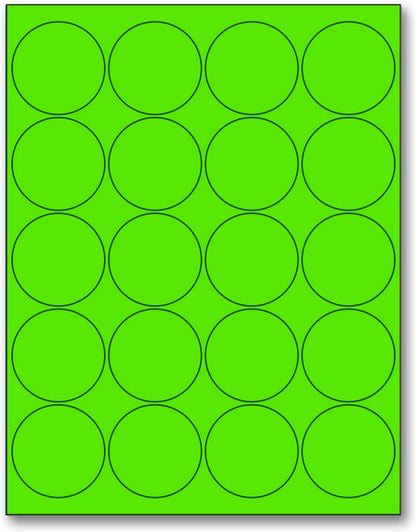 NextDayLabels - 8-1/2 x 11 Neon Color High Light Fluorescent Labels for Laser & Inkjet Printer (Green Fluorescent, 2" Round - 20 Per Page | 500 Labels)