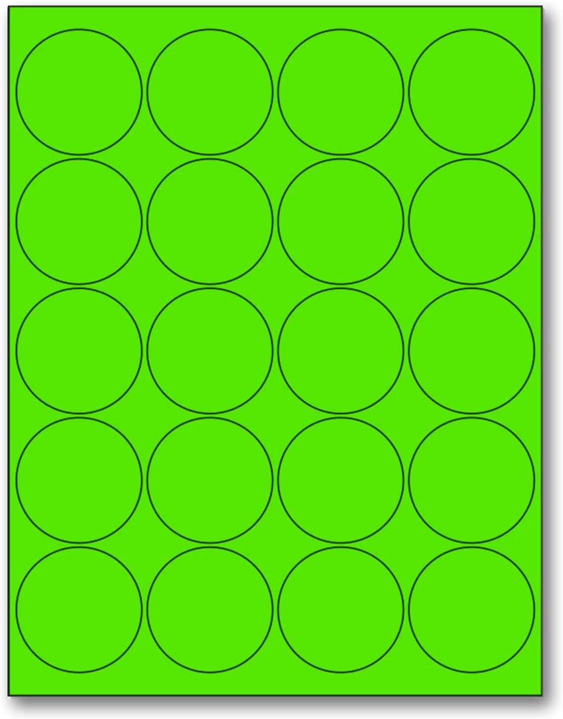 NextDayLabels - 8-1/2 x 11 Neon Color High Light Fluorescent Labels for Laser & Inkjet Printer (Green Fluorescent, 2" Round - 20 Per Page | 2000 Labels)