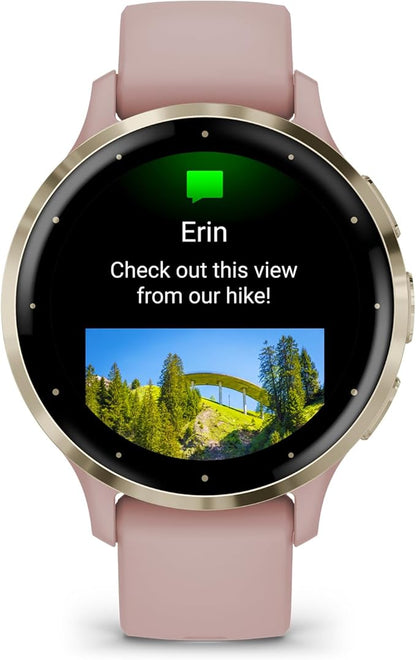 Garmin Venu 3S Running GPS Smartwatch with AMOLED Display, Advanced Health, Fitness Features, Up to 14 Day Battery Life with Signature Power Bundle | Soft Gold with Dust Rose Silicone Band