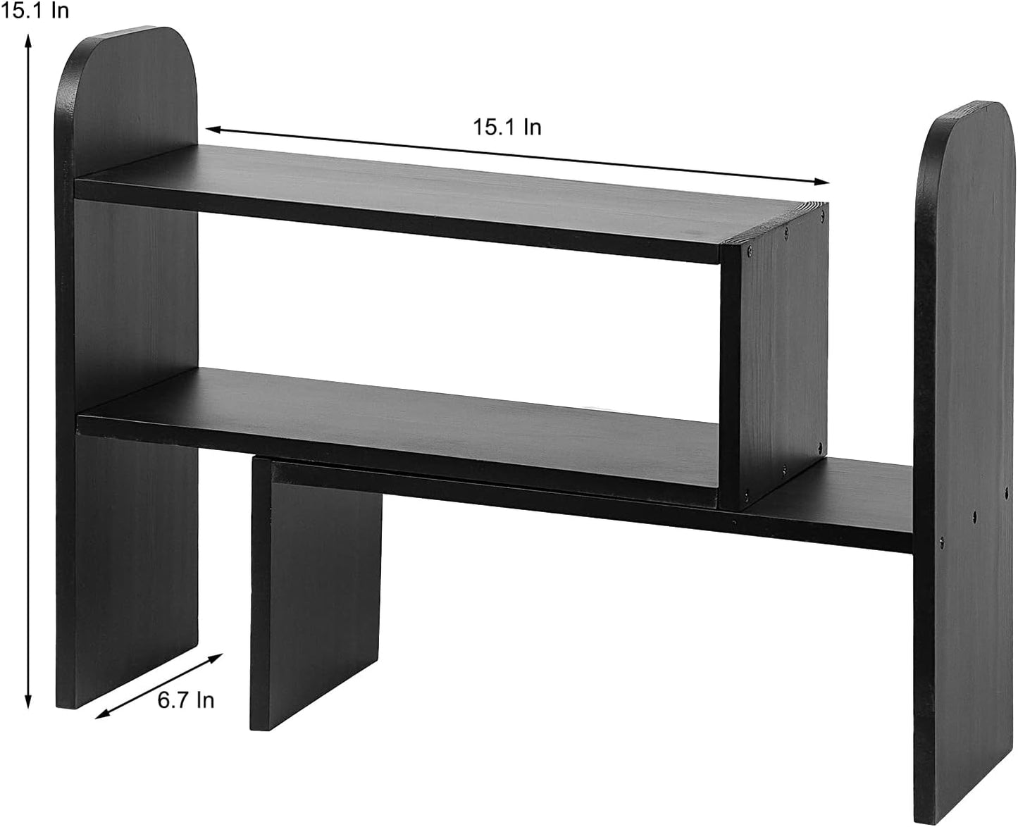 VERGOODR Desktop Adjustable Natural Wood Book Shelf Organizer Office Storage Rack Display Stand Caddy Set Expandable Desk Organizer (Black)