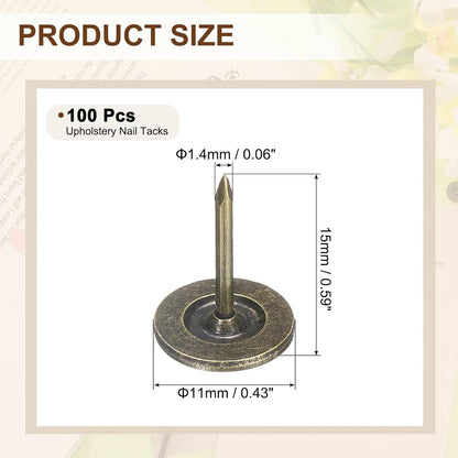 uxcell 100Pcs Upholstery Tacks, 11mmx15mm Flat Head Thumb Tack Decorative Furniture Nails Push Pins for Furniture Sofa Headboards, Bronze