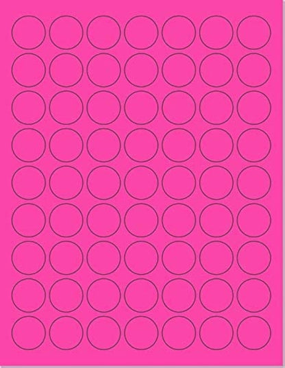 Pack of 50 Sheets, 8-1/2 x 11" Fluorescent Labels for Laser & Inkjet Printer (Pink Fluorescent, 1" Round - 63 per Page, 3150 Labels)